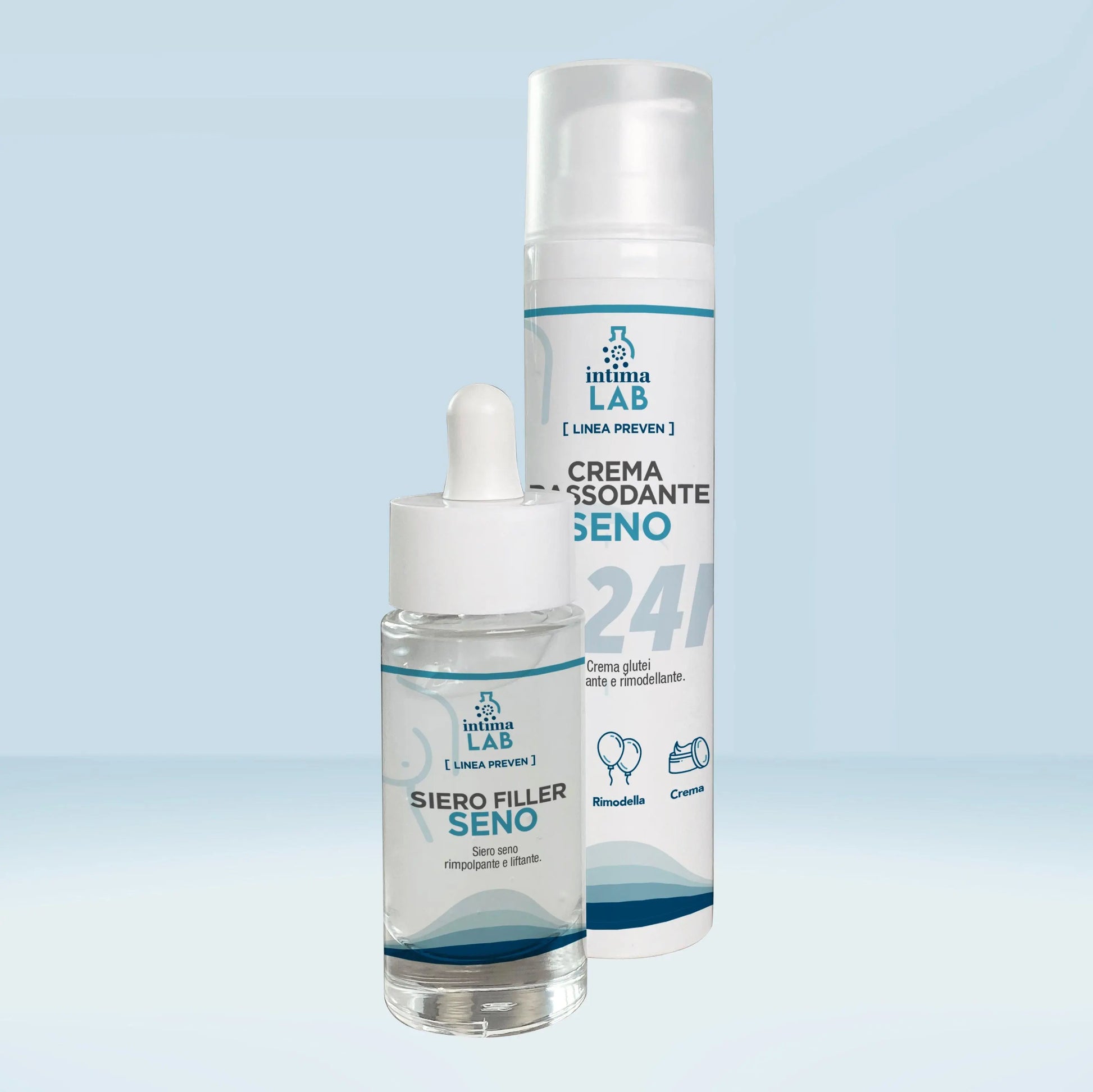 Kit con crema rassodante seno push up e siero lift up di Intimalab. La miglior crema rassodante seno con Formula volumizzante arricchita di ialuronico e burro di karité per: idratare, volumizzare, tonificare e rimodellare il seno, migliorandone l'elasticità e la compattezza.