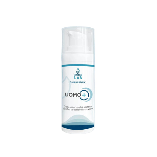 Crema idratante intima uomo IntimaLab tonificante e rinvigorente. Formula naturale biologica con acido ialuronico, specifica per il benessere maschile. Flacone da 50ml.