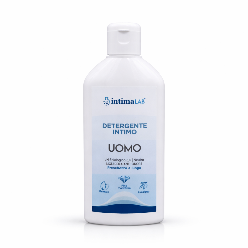 Detergente intimo uomo IntimaLab anti-odore. Formula rinfrescante con mentolo, pino ed eucalipto - 200ml.