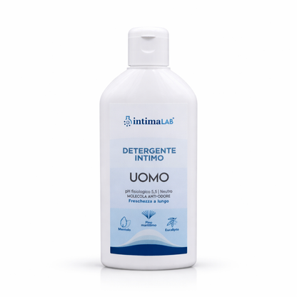Detergente intimo uomo IntimaLab anti-odore. Formula rinfrescante con mentolo, pino ed eucalipto - 200ml.